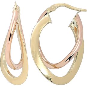 Kooljewelry 10k Two-tone Gold High Polish Flat Overlapping Double Oval Hoop Earrings