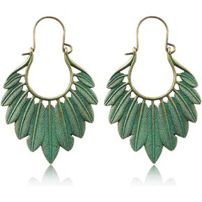 اليدوية بوهو خمر البرونزية الخضراء الجوف خفيفة الوزن بيان ليف هوب الأقراط مع نسيج مفصل القبلية العرقية قطرة تتدلى القرط للنساء in Kuwait