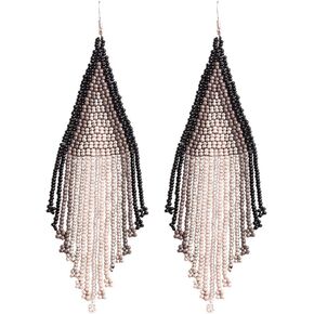 Luluping Long Beaded Tassel Earrings - Big Bohemian Statement Native Beaded Fringe Dangle Earrings for Women, Large Boho Handmade Bead Chandelier Drop Earrings