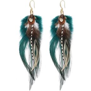 lureme Boho Multicolor Pheasant Peacock Feathers Dangle Earrings for Women Girls Big Drop Earrings(er006406)
