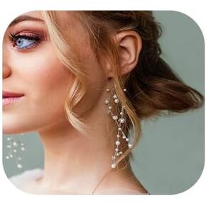 Denifery Earrings Dainty Bridal Earrings Bohemian Bride Unique Wedding Earrings Vine-Like Earrings Minimalist Wedding Earrings Bridal Vine Earrings Pearls Bridal Tiara