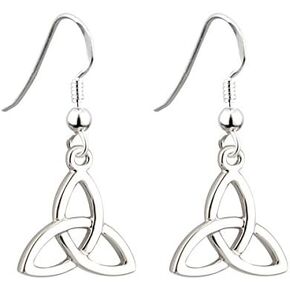Authentic Irish Trinity Knot Earrings for Women, Silver Rhodium Plated, Simple Elegant Celtic Dangle Jewelry from Ireland