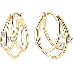 Moissanite Triple Huggie Illusion Hoop Earrings for Women D Color Lab Create Diamond Hoop Earring 18K Gold Plated 925 Sterling Silver with GRA Certificate Birthday Jewelry Gifts