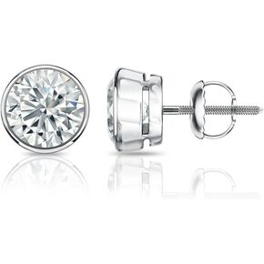 Diamond Wish 14k Gold Round Diamond Stud Earrings (1/6cttw, Good, I2-I3) Bezel Set, Screw-Back