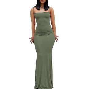 Women’s Hollow Out Sexy Maxi Dress Spaghetti Straps Bodycon Y2K Long Dress Casual Summer E-Girl Party Clubwear