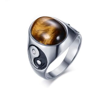 Fashion Month Vintage Mens Oval Tiger Eye Stone Bagua Balance Engagement Ring Yin Yang Tai Chi Symbol Stainless Steel