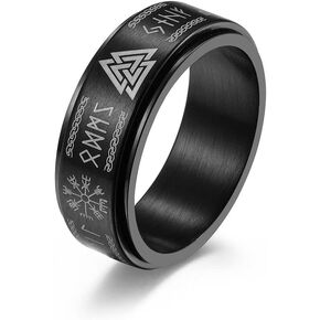 DINLUNED Viking Ring Rune Anti Anxiety Rings Odin Norse Text Viking Jewelry Viking Wedding Promise Band for Men Women Fidget Spinner Ring