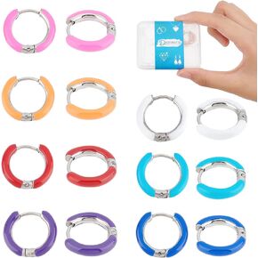 DICOSMETIC 7 Pairs 7 Colors Enamel Hoop Earrings Colorful Cute Huggie Hoop Earring 15mm Stainless Steel Earrings Set Small Circle Hoop Earrings Cute Statement Earrings for Women Jewelry