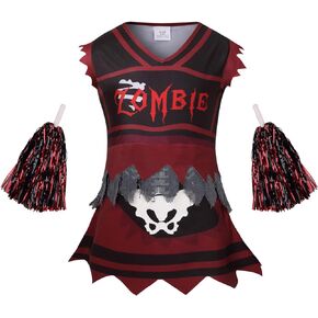 yolsun Skeleton Zombie Cheerleader Gostume for Girls, Glow in The Dark, Halloween Fearsome Costume