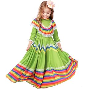 Mexican Dress for Girls Kids Cinco De Mayo Fiesta Day of The Dead Folklorico Dance Skirt Senorita Costume Halloween