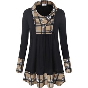 MOQIVGI Womens Trendy Casual Tops Long Sleeve Lapel Color Block Tunic Shirts