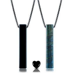 Obsidian Blue Tiger Eye Bar Matching Couple Necklace Yin Yang Pendant Necklace for Men and Women Couples (Obsidian & Blue Tiger Eye) in Kuwait