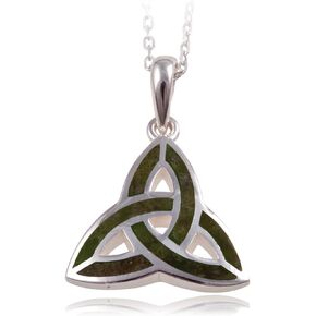 Irish Connemara Marble: Sterling Silver Inlaid"Trinity Knot" Necklace