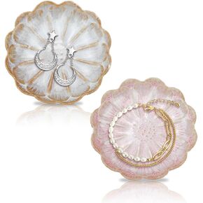PH PandaHall 2pcs Ceramic Jewelry Dish 4.4 Inches Ring Holder Dish Flower Jewelry Tray Trinket Tray Jewelry Holder Catchall Organizer Key Bowl for Aesthetic Home Entryway Decor Bridal Jewelry Storage