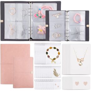 2 Pack Jewelry Organizer, Jewelry Storage Book with Pockets, PU Leather Earrings Travel Album for Ring, Necklace, Bracelets (100 Grids+100 Anti-Oxidation PVC Bags+80 Earring Cards+20 Necklace Cards) in Kuwait
