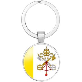 vmcoatdu Vatican National Flag Key Chain Keyring Gift Men Women Keychain Stainless Steel and Inlaid Glass Materials