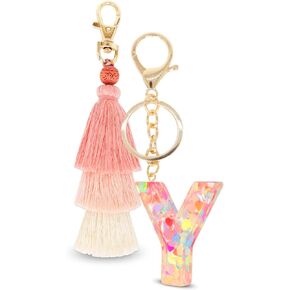 Hisuper Boho Key Ring Letter Keychain for Purse Handbags Women Girl