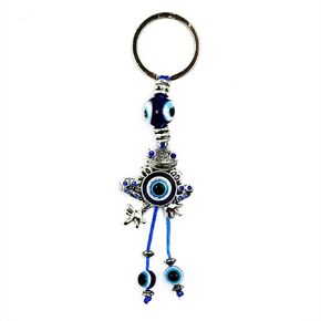 LUCKBOOSTIUM Frog Charm w/Blue Crystal & Evil Eye Keychain Ring - Sign for Protection, Blessing, Harmony and Balance - Home, Bags & Car Rear View Mirror Hanging Accessories (1.5" x 5")