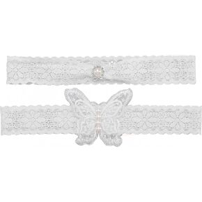 deladola Bride Wedding Garter with Butterfly White Lace Pearl Garters Bridal Stretch Leg Garter Set Accessories for Women and Girls(2 PCS) in Kuwait