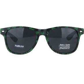SA106 Mens Marijuana Pot Leaf Print Hipster Black Horn Rim Sunglasses
