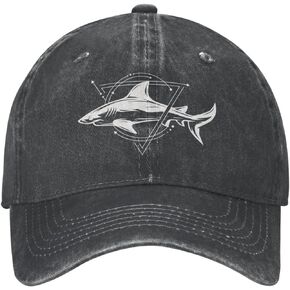 Cool Shark Black Vintage Distressed Adjustable Washed Denim Cotton Low Profile Mens Dad Trucker Hat Black Fitted Baseball Ball Cap for Men Unisex Headwear in Kuwait