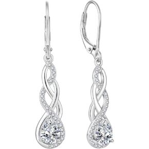 Inpasne Infinity Leverback Earrings 925 Sterling Silver Teardrop Dangle Drop Earrings Birthstone Earrings Twisted Jewelry for Women Mom Her Wife Girlfriend Daughter