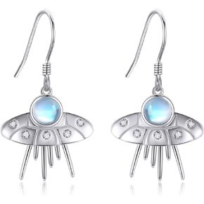 UFO Earrings Sterling Silver Alien Spaceship Flying Saucer Moonstone Earrings UFO Jewelry Birthday Gift for Women Girls