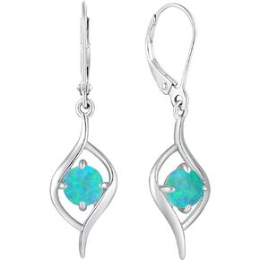Women's 925 Sterling Silver Infinity Earrings Created Opal Leverback Dangle Earrings Jewelry Gift for Color White/Blue/Pink/Green