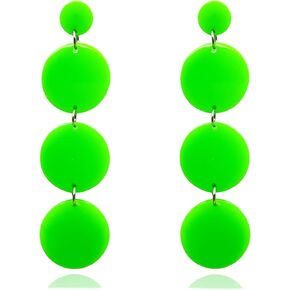 80s Neon Round Drop Earrings Acrylic Circle Disk Dangle Earrings Halloween Circular Statement Earrings for Women