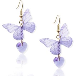 KaFu Bohemia Lightweight Unique Butterfly Wing Earrings Chiffon Fabric Dragonfly Wing Heart Gem Earrings for Women Girls Vacations Gifts