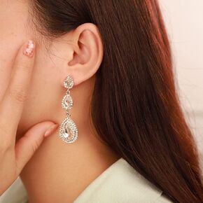 Kercisbeauty Vintage Teardrop Dangle Wine Rhinestones Earrings for Women Girls Wedding Bridal Long Stud Earrings for Women Girls