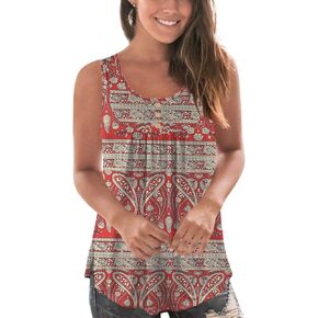 Beecarchil Women's Plus Size Printed Pleated Sleeveless Tank Tops Summer Casual Tunic in Saudi Arabia