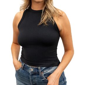 Style Society Women’s Seamless Basic Ribbed Crop Tank Top High Neck, One Size
