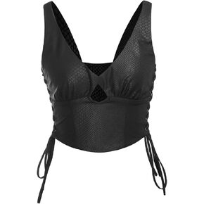 المرأة الجلود نظرة التمساح طباعة المحاصيل الأعلى الخامس الرقبة أكمام الجانب الرباط مثير تانك الأعلى in Kuwait