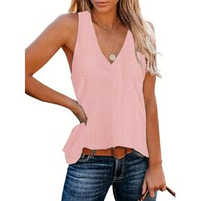 JAWINT Womens Deep V Neck Tank Tops Summer Sleeveless Embroidery Casual Cute Flowy Loose Fit Shirts
