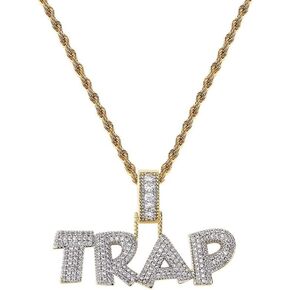 JINAO Hip Hop Iced Out Trap Letter Pendant 14K Gold Plated Simulated Diamond Cubic Zirconia Bubble Chain Necklace for Men Women Gift