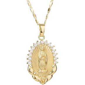 Virgin Mary Cross Pendant Necklace, Miraculous Medal Pendant Necklace Gold Plated Catholic Christian Jesus Cross Chain Jewelry for Women Men