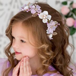 Campsis LED Flower Girl Headpiece Glowing Pearl Princess Light up Headband for Wedding Leaf Floral Crystals Frist Communion Hair Accessories Prom Birthday for Girls (LED)