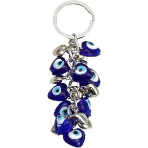 Turkish Blue Evil Eye Keychain Evil Eye Silver Keychain Lucky Eye Key Ring Devil Blue Eyes Key Chain Jewelry Craft Decoration Blue C, 11x1.5cm