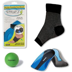 PROFOOT Plantar Fasciitis Pain Relief Kit with Shoe Insoles, Arch Support Cushions, Compression Sleeve & Foot Massage Ball, Men's Size 8-13 (4 Piece Set) in Kuwait