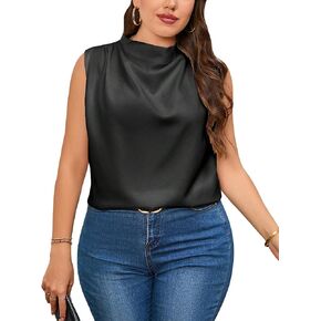 MakeMeChic Women's Plus Size Casual Mock Neck Sleeveless Zipper Back Blouse Tops Summer Tank Shirts