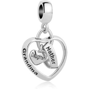 Mother Daughter Grandma Charms for Pandora Bracelets Heart Love Mom Family Mothers Day Birthday Gifts for Women Girls