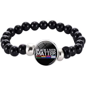 Durabull Black Lives Matter Bracelet, Support BLM Movement & Justice for All, Black Beaded Stretch Bracelet with Yellow BLM, Racism Awareness, Stretchable Wristband for Men, Women, and Kids