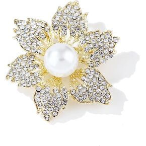 Camellia Brooch with Rhinestone, Jewelry Gift for Women, Girls, Ladies, Exquisite Packaging