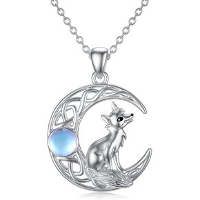 PROESS Christmas Gifts Sterling Silver Fox Necklace Viking Nine Tailed Fox Necklace For Men Boys Fox Jewelry Gifts For Women Girls