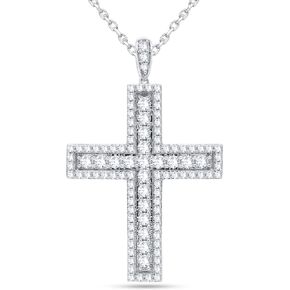 Poshadime Hip Hop Religious Cross Pendant - 4.90 Cttw Round Simulated Diamond Micro Pave Hip Hop Style Cross Pendant Necklace in 14K Gold Over 925 Sterling Silver (D Color, VVS1 Clarity, 4.91 Ct)