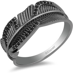 Jewelili Enchanted Disney Fine Jewelry Black Rhodium over Sterling Silver 1/10 Cttw Diamond Maleficent Villain Ring.