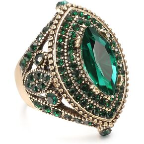 Eye Shape Crystal Turkish Ring for Women,14K Gold Plated Cocktail Party Full Cubic Zirconias Ring,Multi Stone Turkey Ring Jewelry for Her