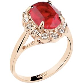 Rose Gold Plated Oval Shaped Gem Style Ring with Ruby Red Swarovski element Crystal and Clear Round Shaped Cubic Zirconia Fashion Jewelry for Women