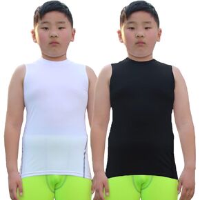 LANDUNSI 2 Pack Boys Compression Tank Top بدون أكمام قميص للأطفال سترة تبريد لكرة السلة قميص داخلي رياضي Baselayer